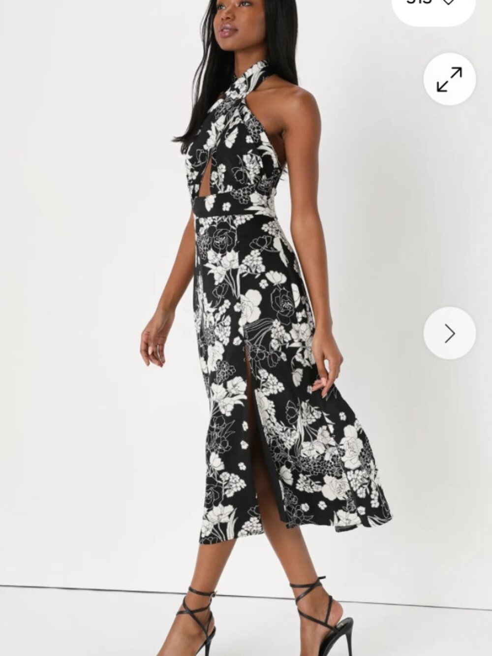Lulus Capture Your Attention Black Floral Satin Halter Midi Dress NWT - Picture 2 of 7